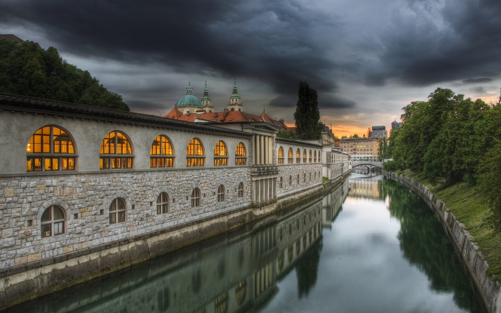 Картинки Словения, замок, река, камень, деревья, hdr фото и обои на рабочий стол