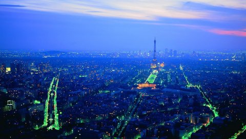Париж, Франция, ночь, свет, вид сверху
