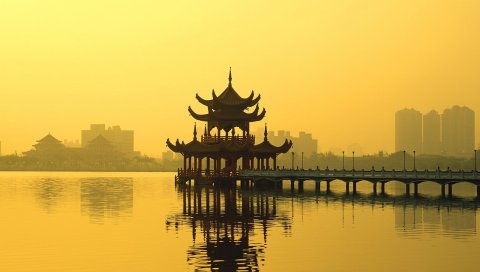 Лотос, озеро, kaohsiung, тайвань