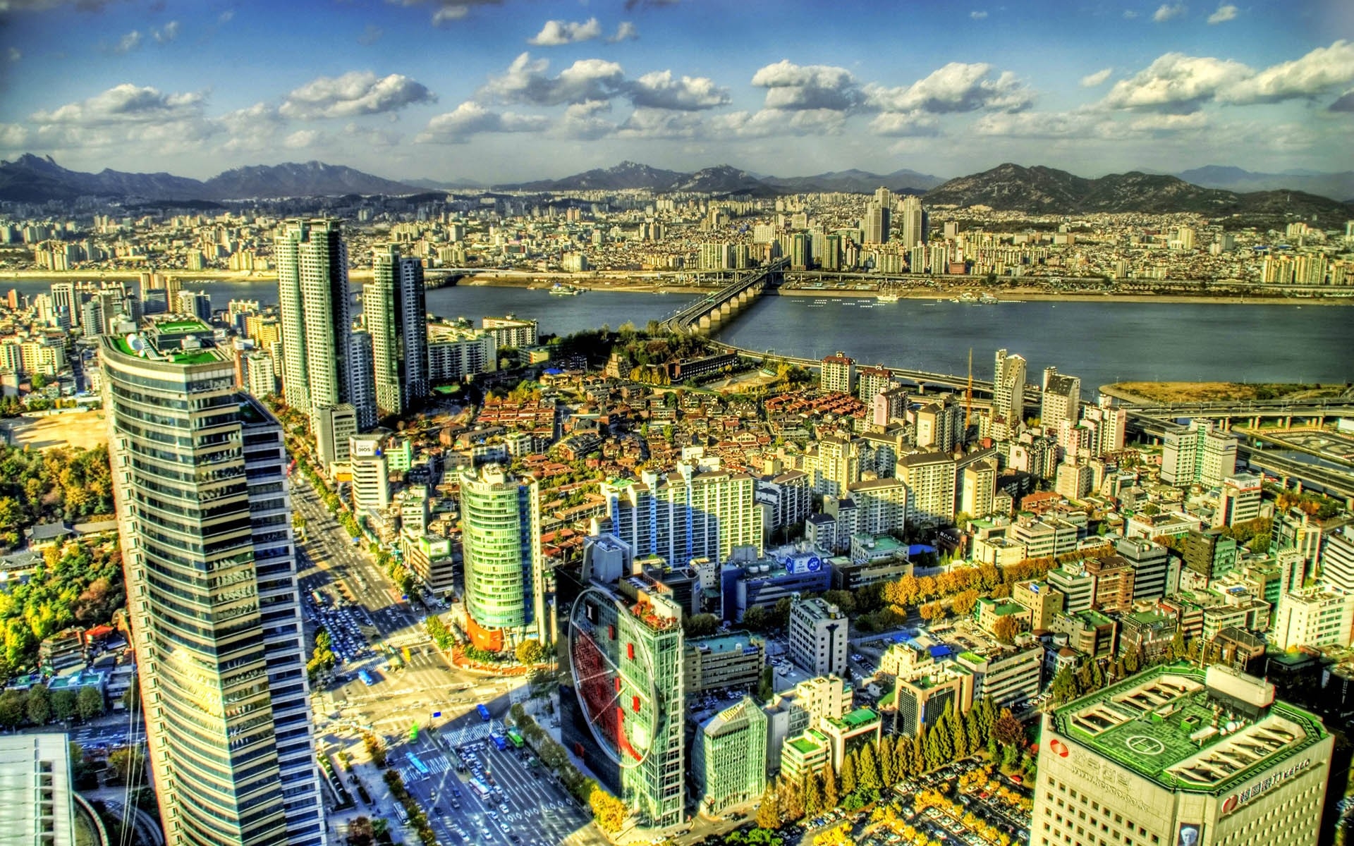 Картинки Город, вид сверху, мегаполис, небоскребы, река, hdr фото и обои на рабочий стол