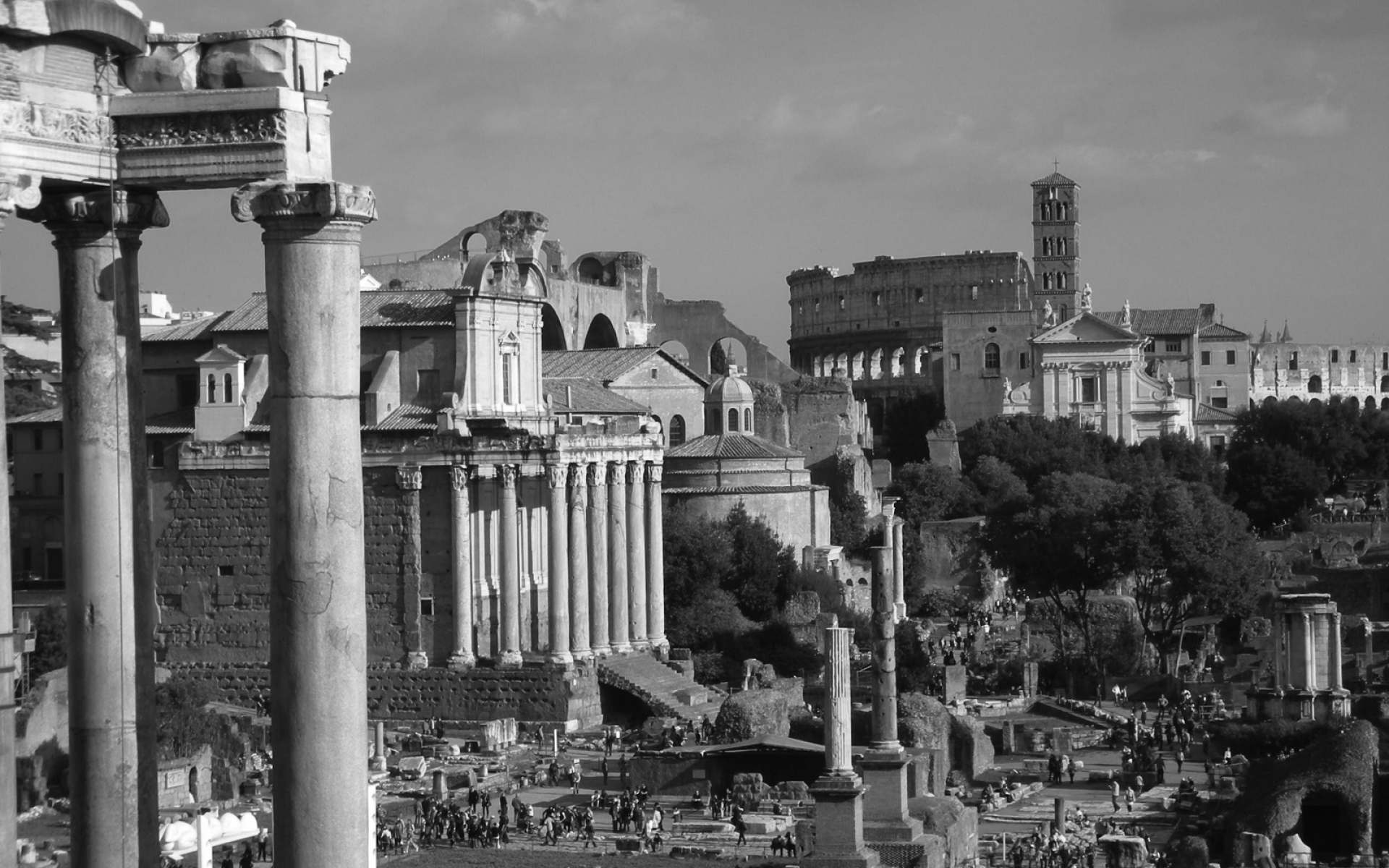 Картинки Италия, Рим, руины, колизей, древний, черный белый фото и обои на рабочий стол