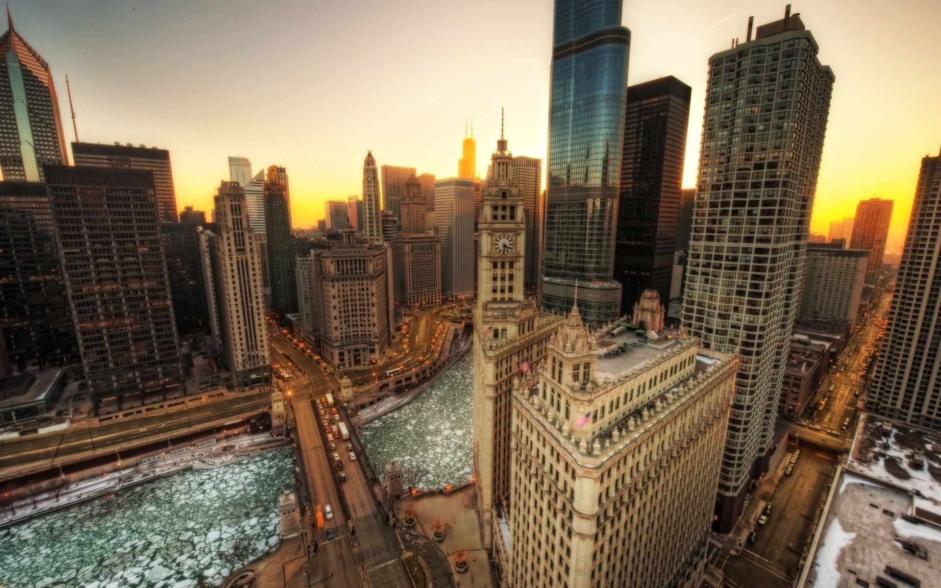 Картинки Лондон, вид сверху, здание, часы, мост, река, hdr фото и обои на рабочий стол