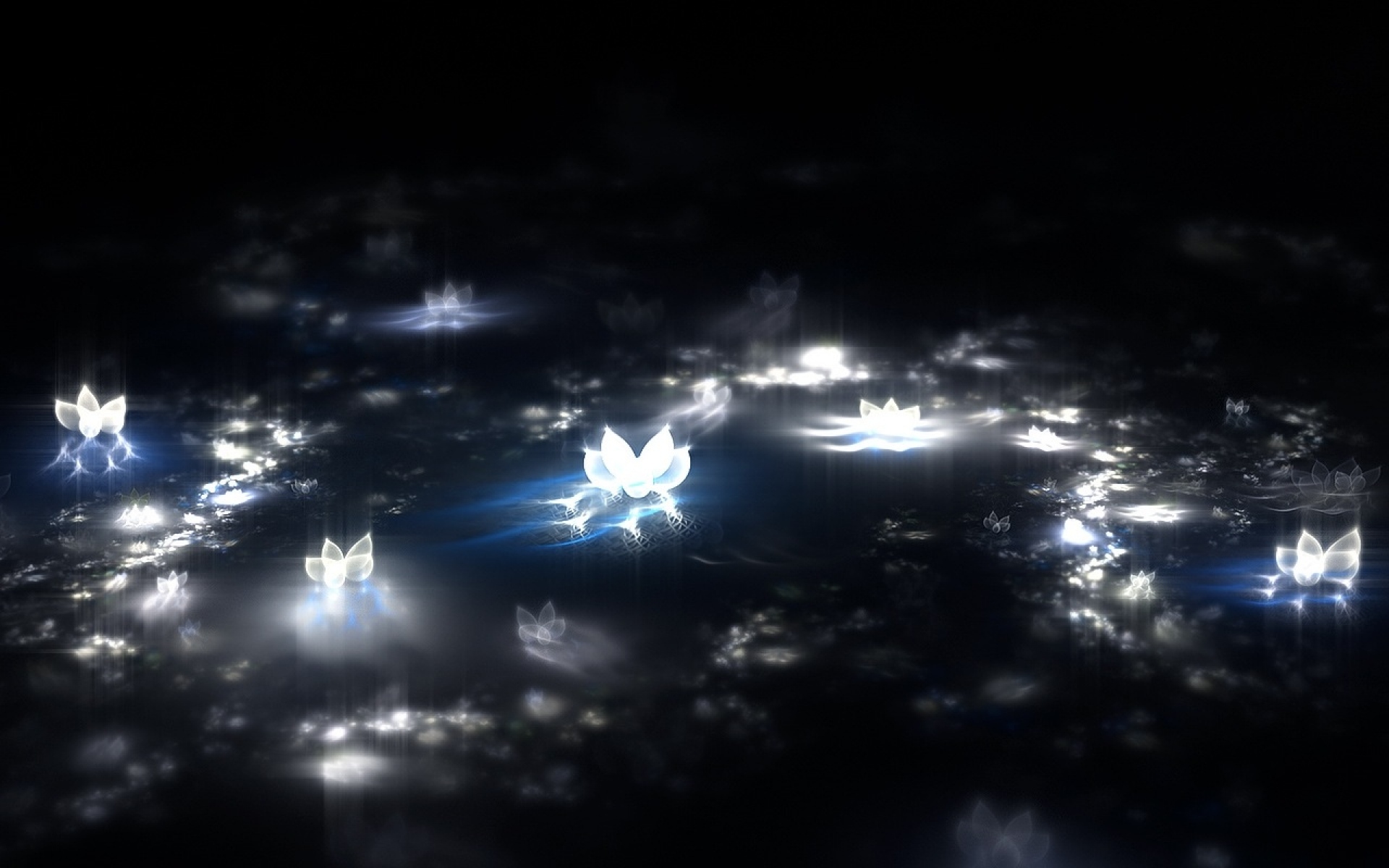 Картинки Фрактал, озеро, цветы, лилии, дым фото и обои на рабочий стол