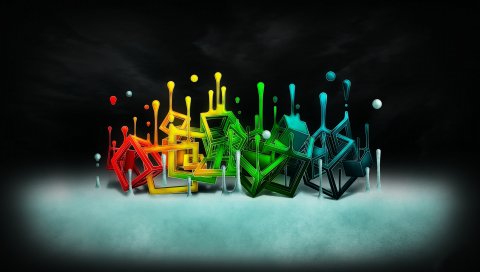 Форма, квадрат, нерегулярные, разноцветные, капли, краска