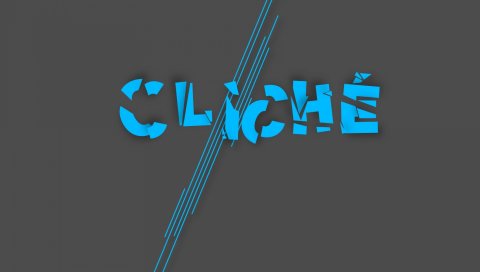 Клише, синие буквы, серый