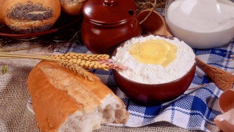 Длинный хлеб, мука, яйцо, уши, партия