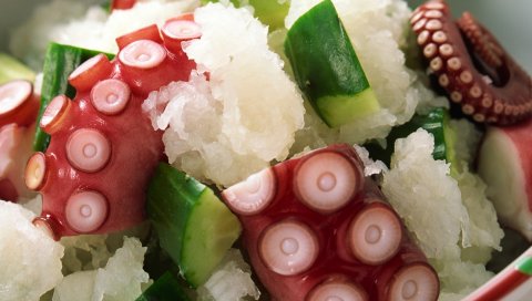 Морепродукты, осьминоги, щупальцы, огурец
