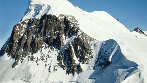 Горы, вершина, скала, снег, высота, серый, белый, синий