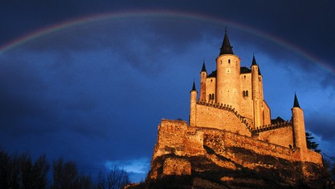 Замок, радуга, небо, после дождя, строительство