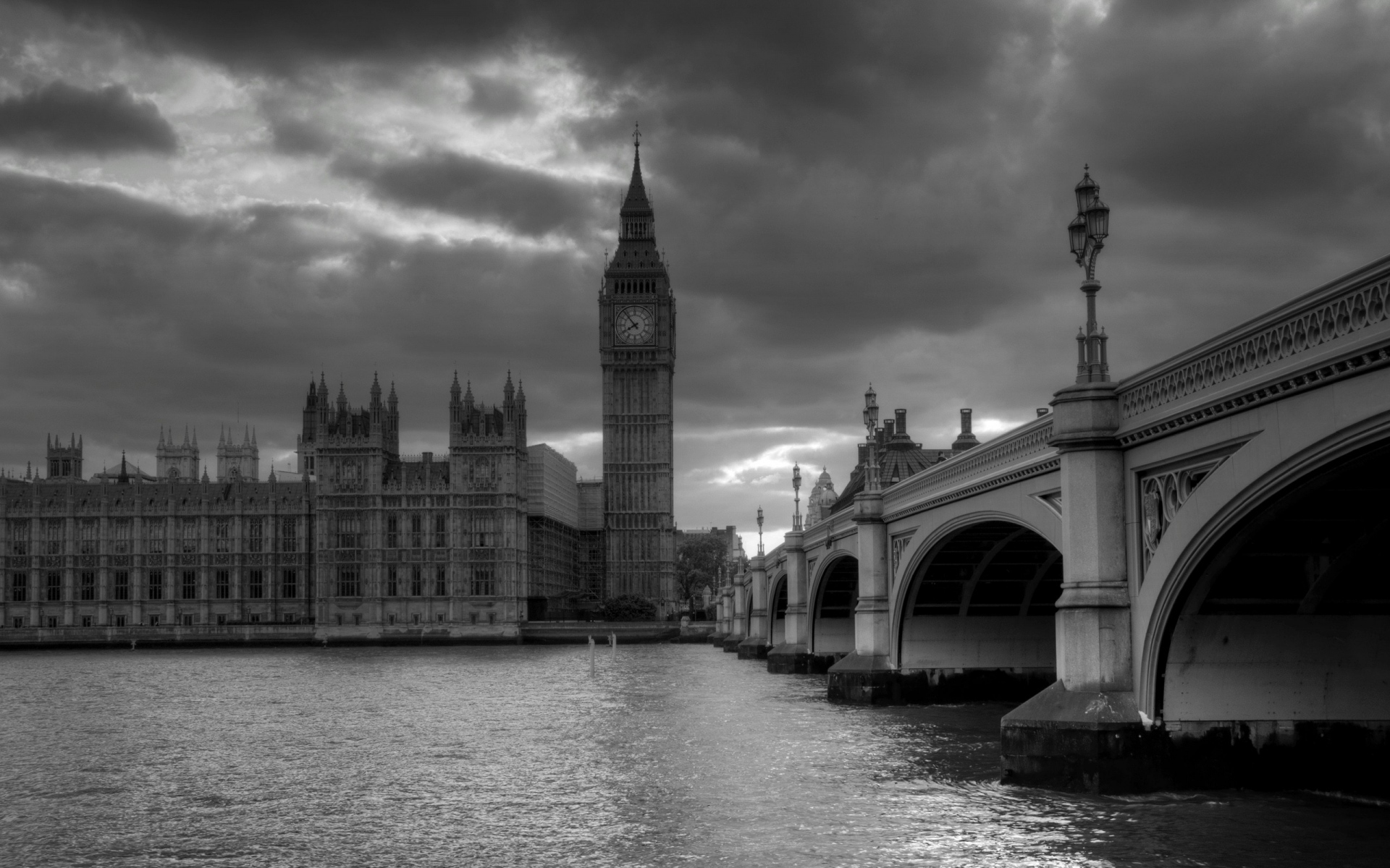 Картинки Лондон, мост, большой бен, черный белый, небоскребы фото и обои на рабочий стол