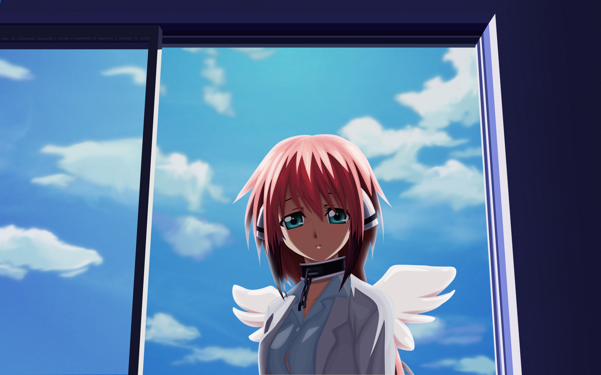 Картинки Девушка, ангел, крылья, окна, небо, облака, чистота, грусть, цепь фото и обои на рабочий стол