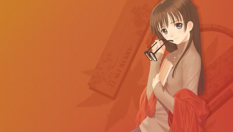 Девушка, брюнетка, научный интерес, книга, очки, студент, красный, свитер