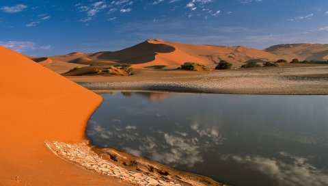 Пустыня, вода, песок, небо, отражение