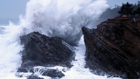 Волна, море, разрушение, удар, брызги, сила, камни