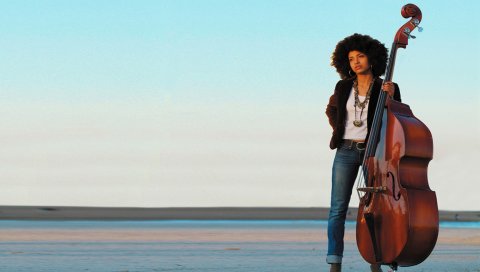 Esperanza spalding, виолончель, девушка, небо, горизонт
