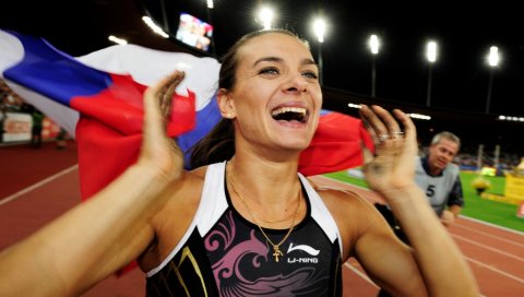 Elena isinbaeva, девушка, флаг, улыбка, победа