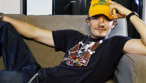 Orlando bloom, парень, ложь, кепка, желтый, обаятельный