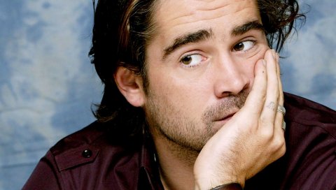 Colin farrell, лицо, глаза, длинноволосого, брюнетка