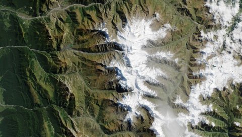 Планета, земля, поверхность, земля, горы, вершины, белый, зеленый, коричневый
