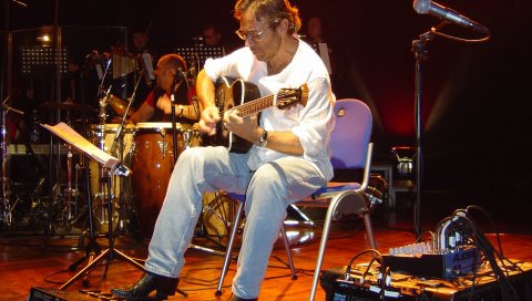 Al di meola, сцена, шоу, инструменты, микрофон