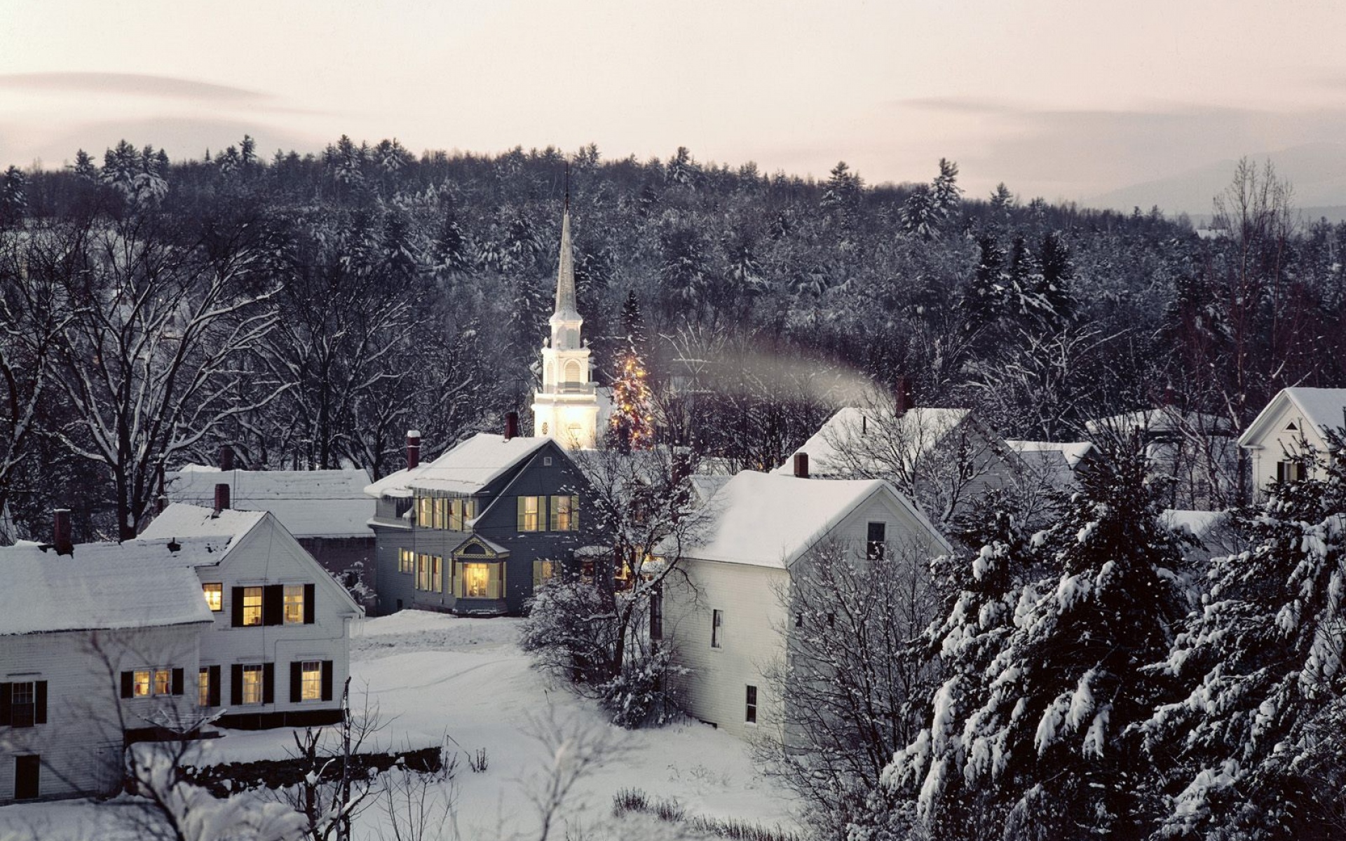 Картинки Новая Англия, снег, зима, строения, деревья фото и обои на рабочий стол