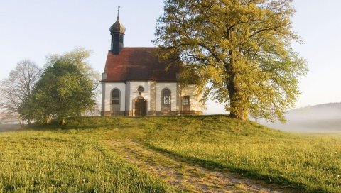 Часовня, бавария, германия, деревья, поляна