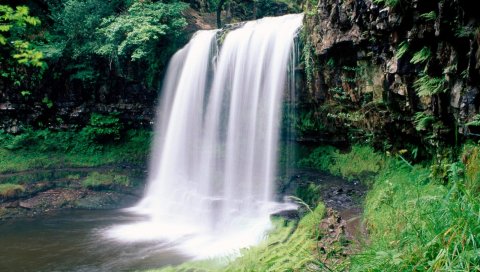 Водопады, национальный парк, скалы, папоротник, растительность, южный уэльс