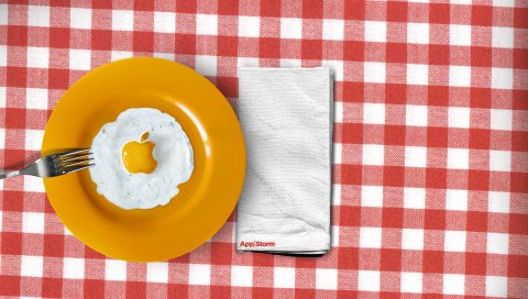 App store, apple, mac, яичница, тарелка, стол