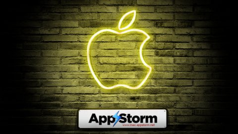 App storm, apple, mac, wall, brick red, yellow, shadow
