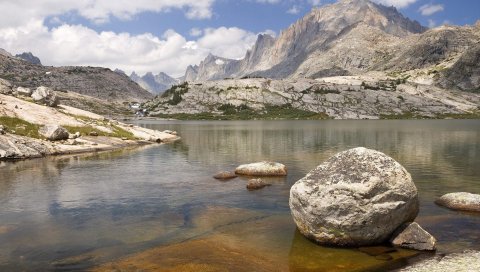 Камни, плиты, река, вода, прозрачная, дно