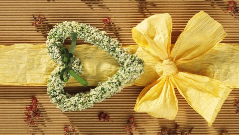 Сердце, любовь, подарок, лента, желтый