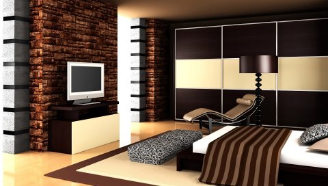 Интерьер, кровать, комната, номер