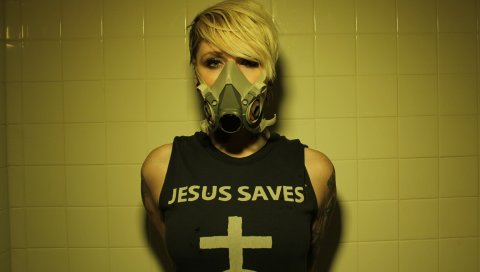Otep, блондинка, стена, взгляд, макияж