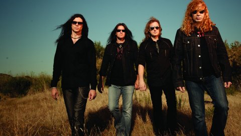 Megadeth, волосы, рокеры, небо, очки