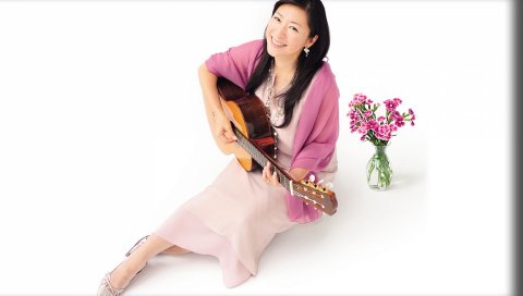 Lisa ono, гитара, цветок, улыбка, девушка