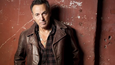 Bruce springsteen, цепь, куртка, лицо, стена