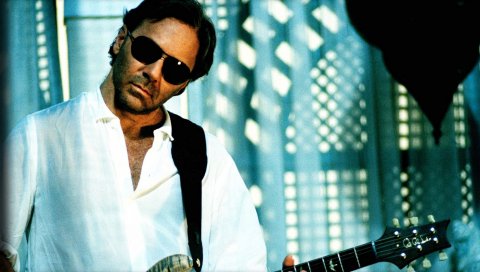 Al di meola, очки, гитара, свет, рубашка