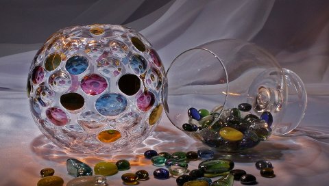 Камни, ваза, цветные, стеклянные, шары