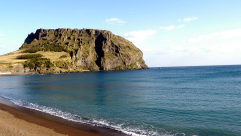 Рок, пляж, море, песок, горы, возвышенность, спокойствие