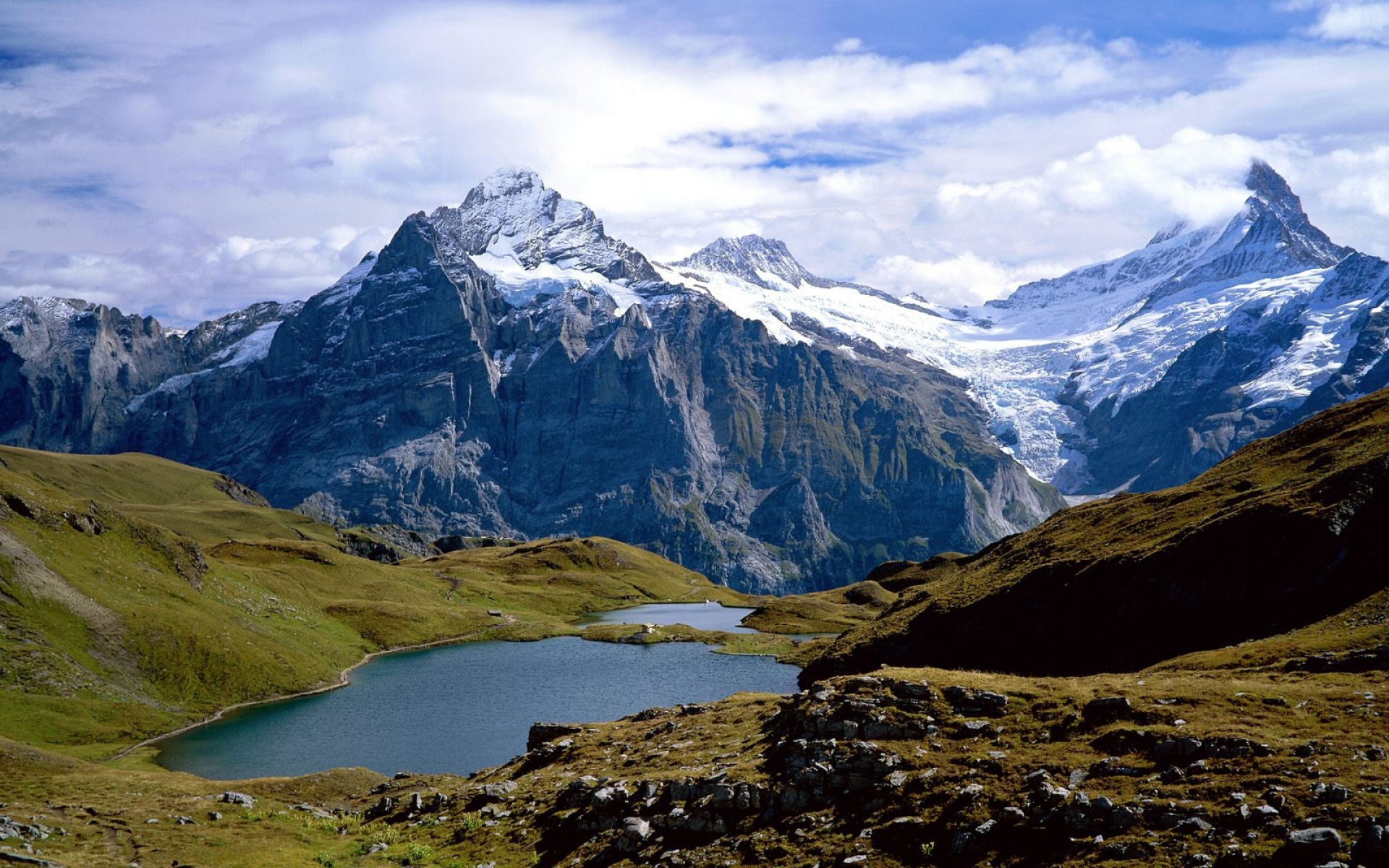 Картинки Швейцария, горы, озеро, камни, трава фото и обои на рабочий стол