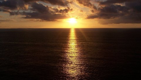 Солнечный свет, линия, море, лучи, облака, отражение, рябь