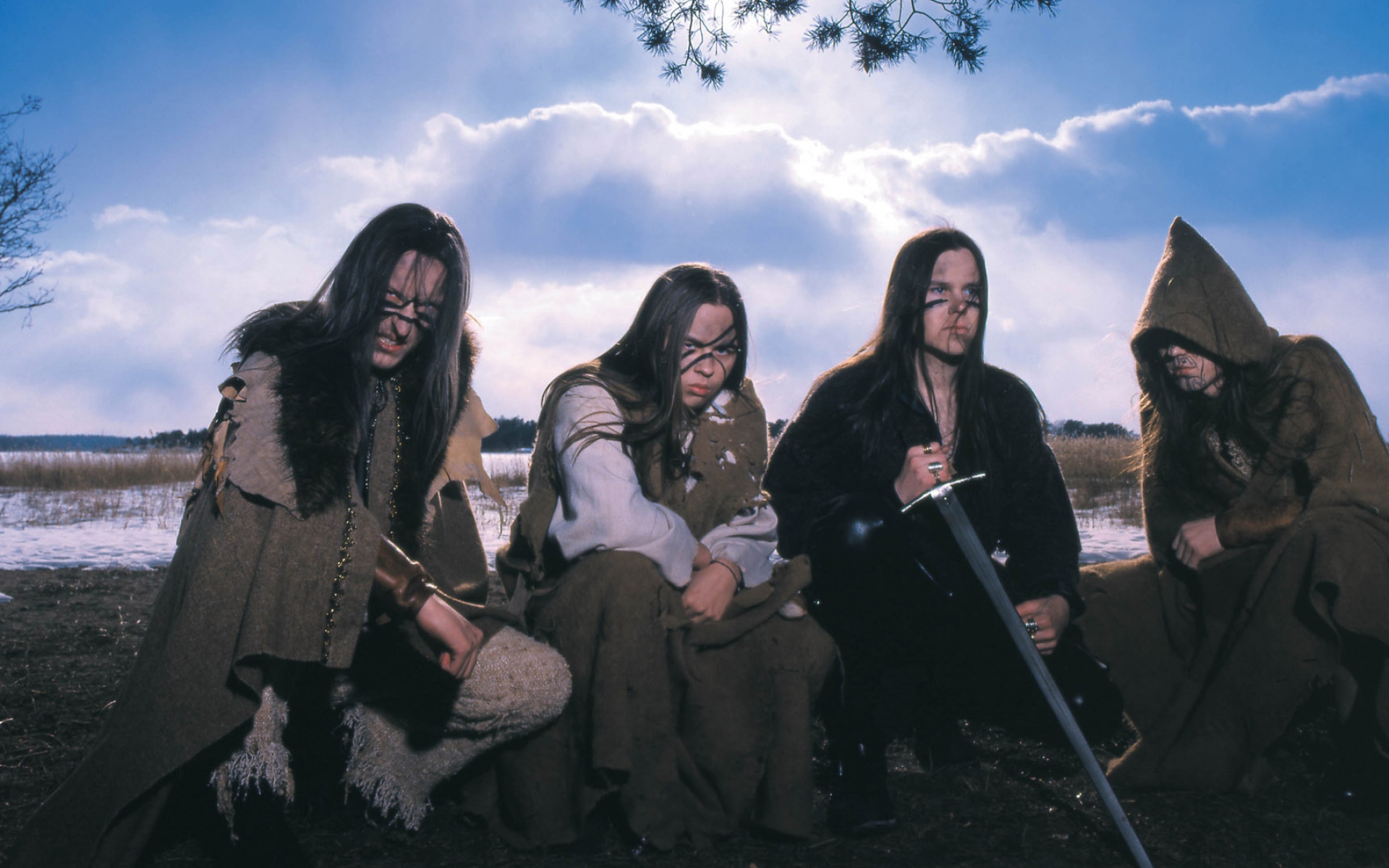 Картинки Ensiferum, небо, облака, одежда, поле фото и обои на рабочий стол