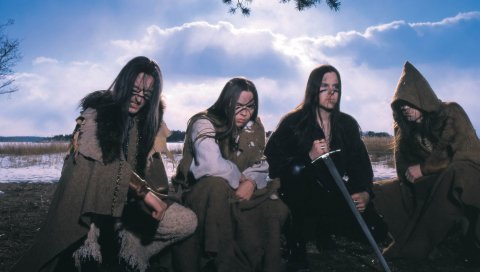 Ensiferum, небо, облака, одежда, поле