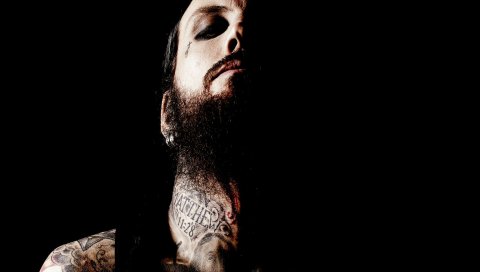 Brian welch, татуировка, шея, свет, борода