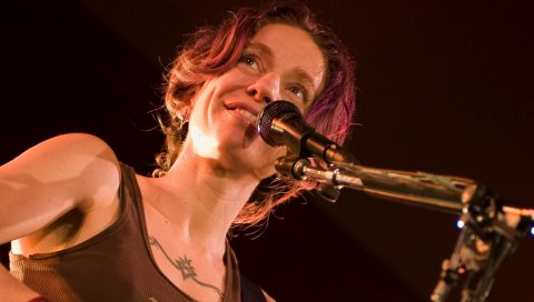 Ani difranco, улыбка, тату, микрофон, шоу