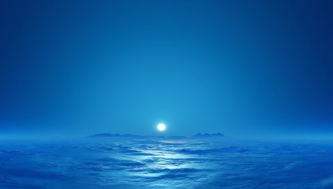 Туман, солнце, море, горизонт, синий, дымка