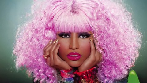 Nicki minaj, стрижка, розовый, лицо, макияж