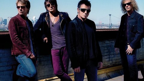 Bon jovi, очки, город, крыша, небо