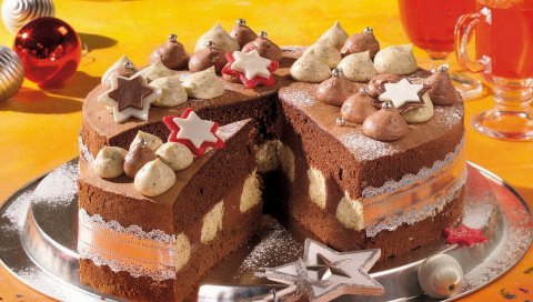 Пирог, десерт, сладкий, кусок, орнамент, праздничный стол