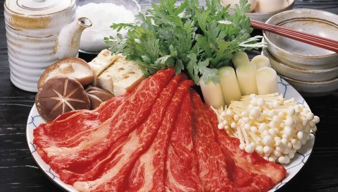 Мясо, свежие, кусочки, грибы, эрука